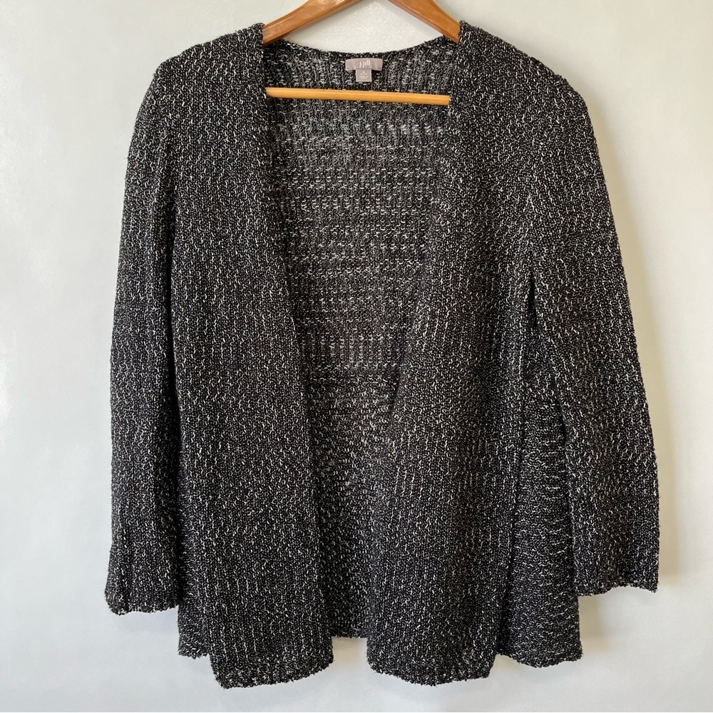 J. Jill Knit Black White Open Front Cotton Blend Cardigan